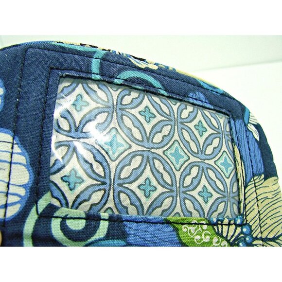 Vera Bradley Small Zip ID Case Wallet Blue Floral Cotton Key Holder Pocket Size - Picture 8 of 10